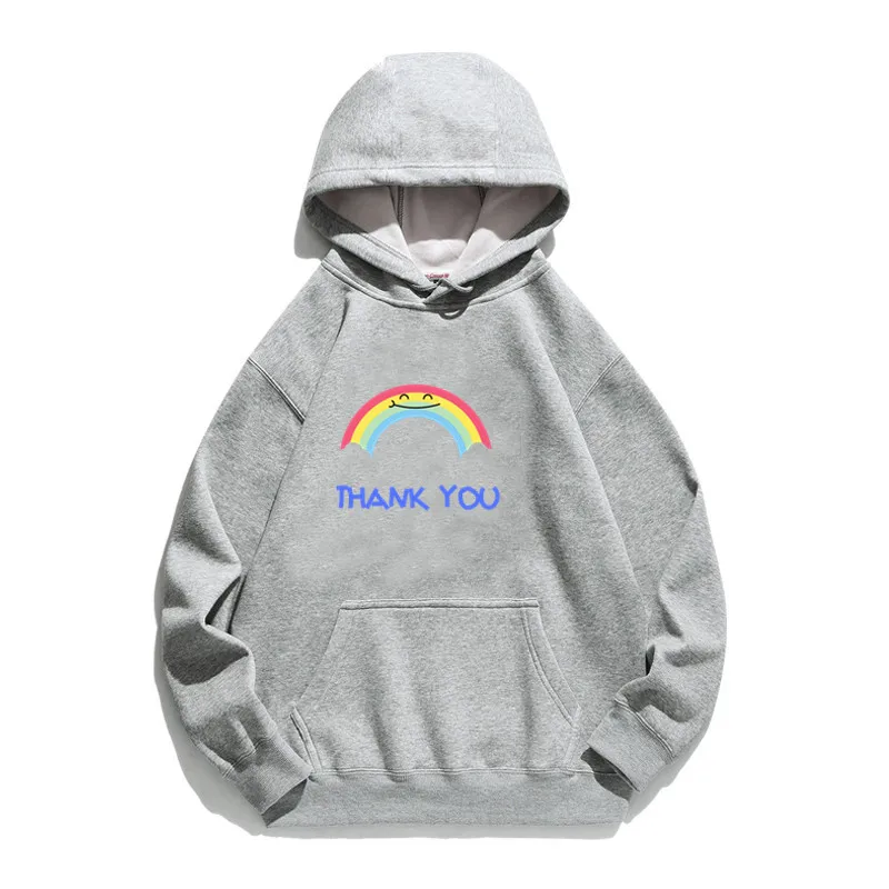 

Women Hoodie Thank You Rainbow Printed Hoodies Women Fleece Long Sleeve Loose Sweatshirt with Hat Pullovers Winter