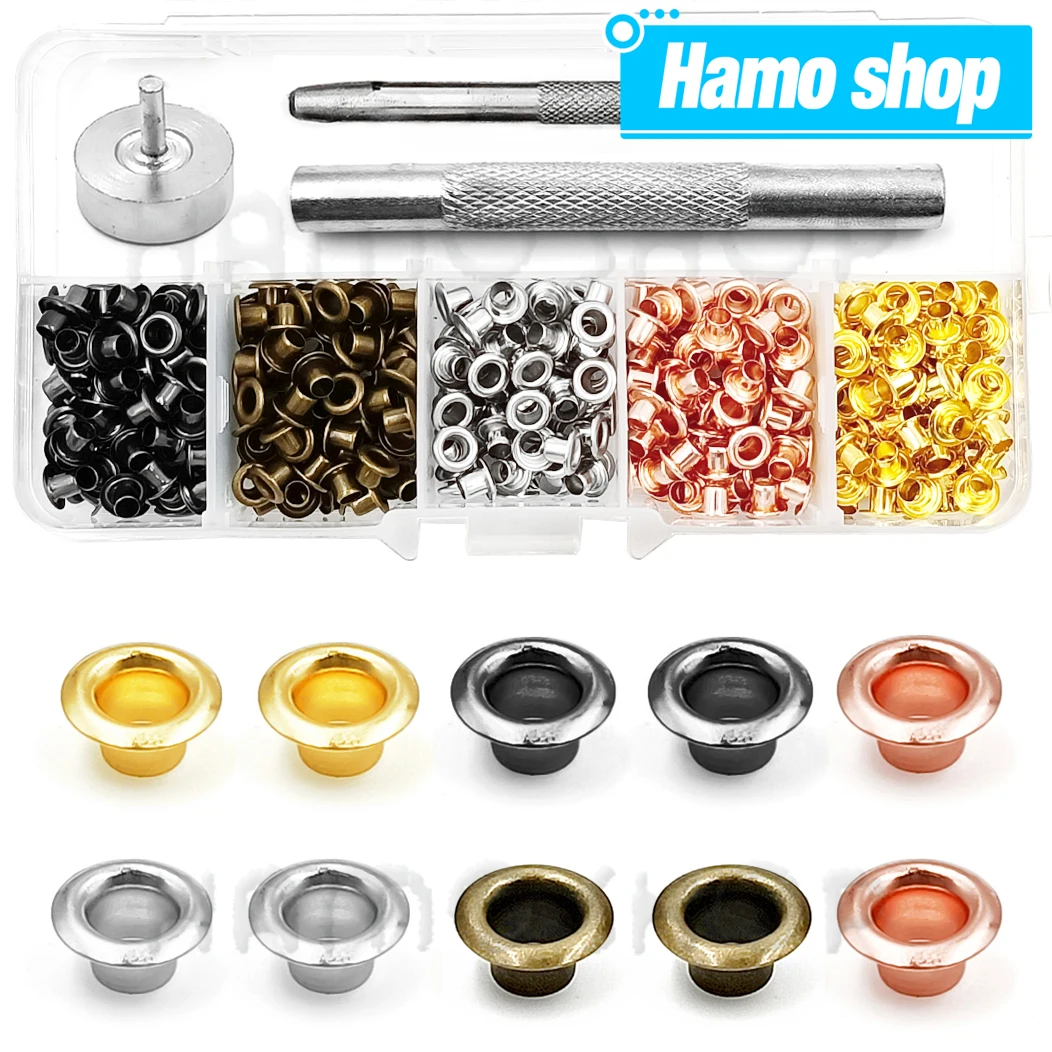 Набор металлических проушин 200 шт., набор инструментов для установки проушины с ящиком для хранения для кожевенного ремесла, обуви, ремня, крышки, сумки, бирки для одежды