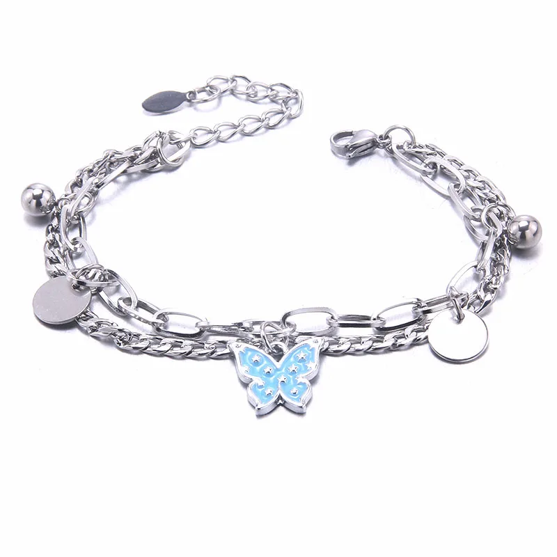 Pulseras clásicas de acero inoxidable para hombre y mujer, brazalete clásico con diseño de mariposas