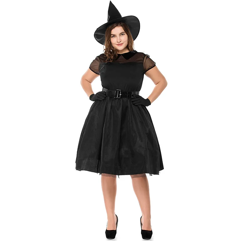 

Halloween carnival party theater performance woman plus size black witch costume