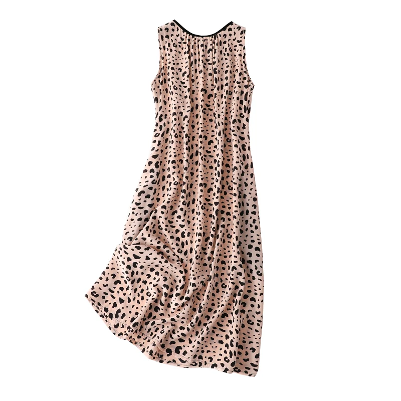Женское длинное платье с леопардовым принтом Повседневное из натурального шелка