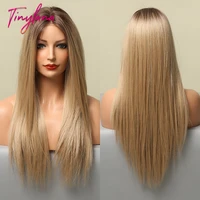 tiny lana ombre gray brown blonde synthetic lace front wigs for black women long silky straight wigs daily use heat resistant