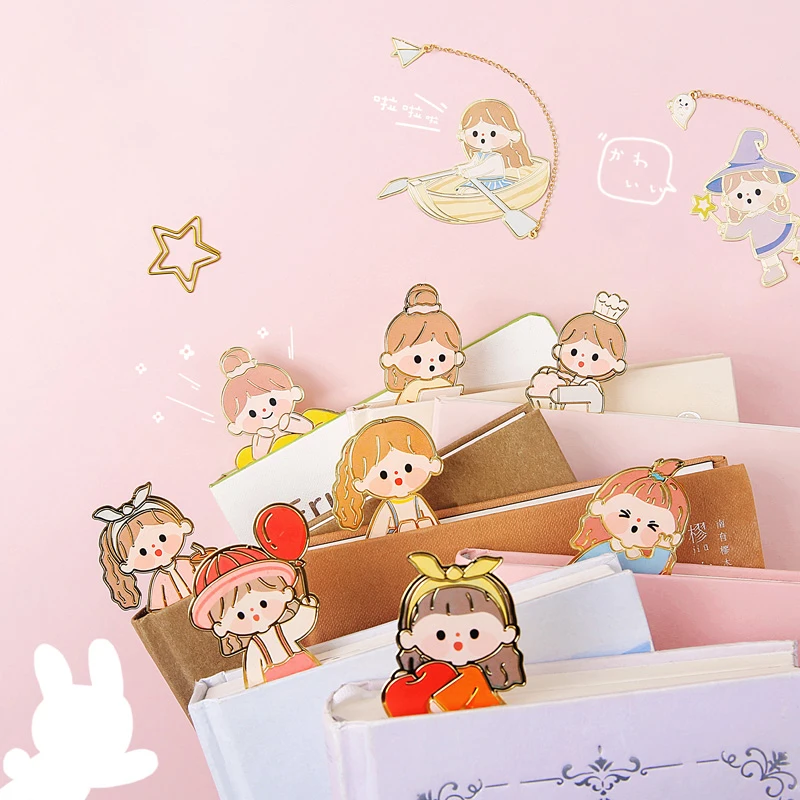 

Cartoon Style Metal Bookmark Tassel Pendant Cute Girl Book Clip Metal Pagination Mark Student Gift Stationery School Supplies