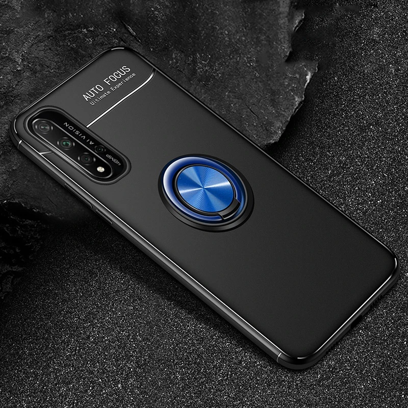 Black and blue Чехол для huawei mate 30 Pro Nova 5T 4 5 P20 P30 Lite 3i 3e P Smart Plus Honor 20 8X 9X чехол силиконовый с кольцом для пальца магнитный держатель - Цвет: Black and blue
