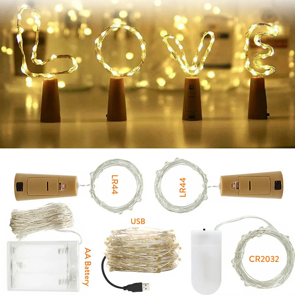 

1M 2M 3M 5M 10M LED String Light Cork 9 Colors Fairy Lights Garlands Holiday Lamp USB/Battery Powered for Xmas New Year Decor