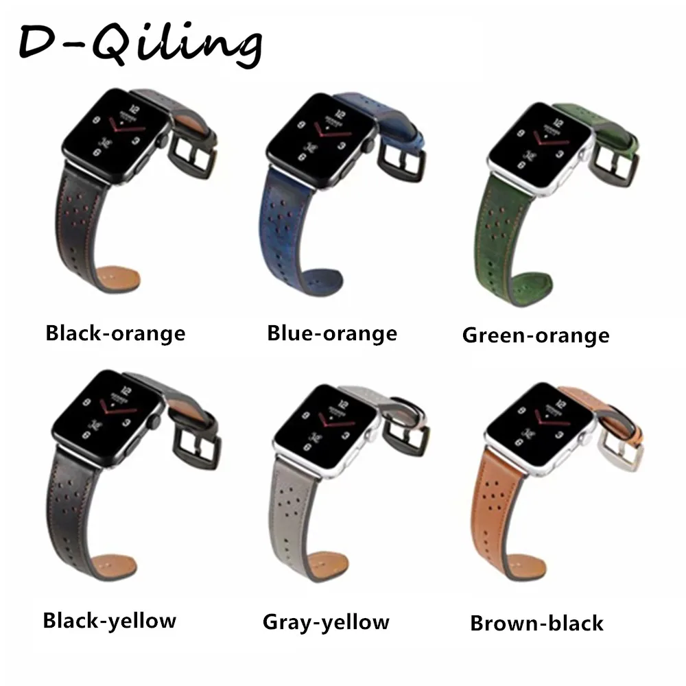 D Qiling многоярусная кожаная Петля для apple watch band 42 мм 38 40 44 Iwatch strap series 5 4 3 2 1|Ремешки