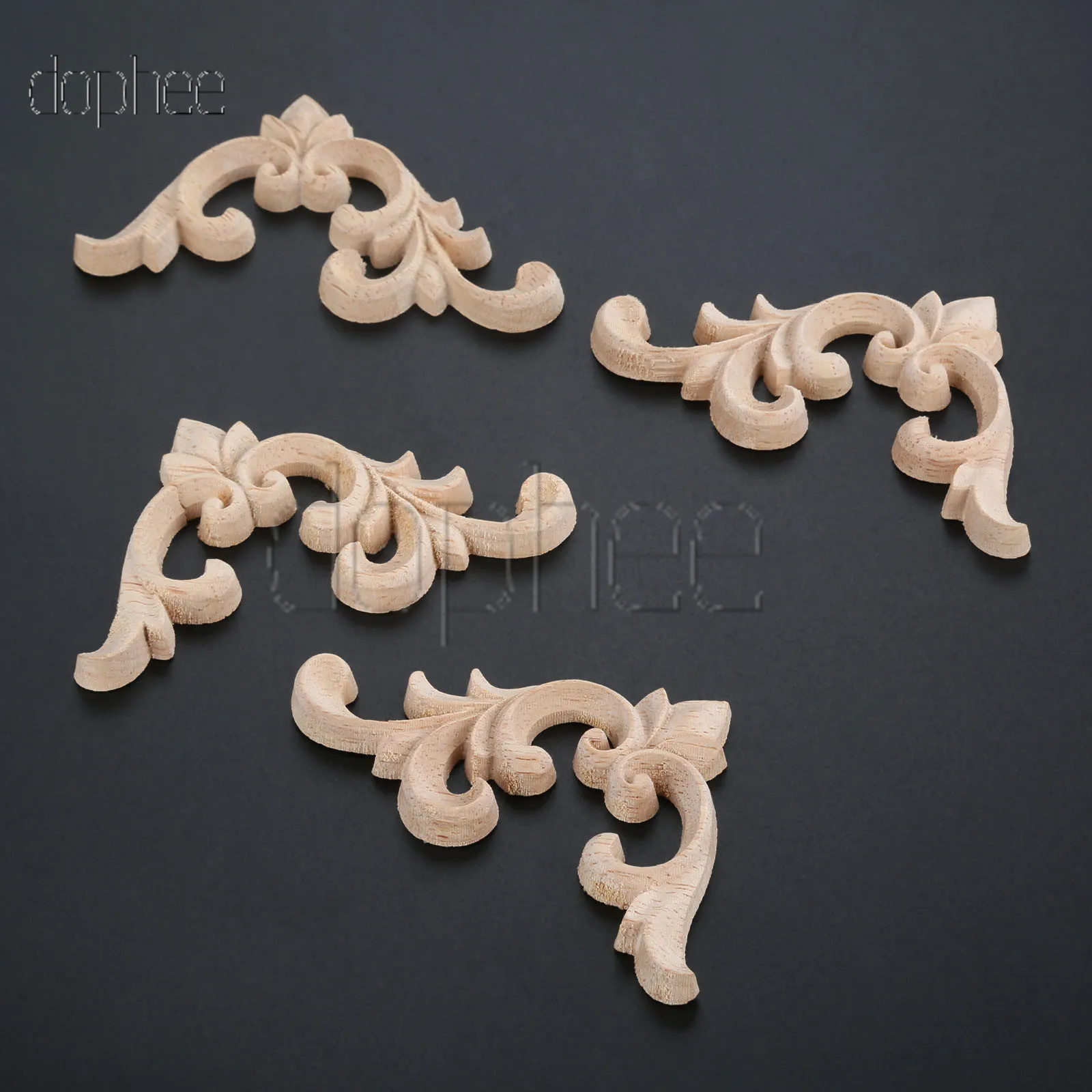 

dophee 2/4pcs 7.5*6cm Unique Natural Floral Wood Carved Figurines Crafts Corner Appliques Frame Wall Door Woodcarving Decorative