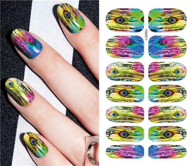 

Nail sticker art decoration slider Peacock Plume adhesive Water Transfer decals manicure lacquer accessoires polish foil