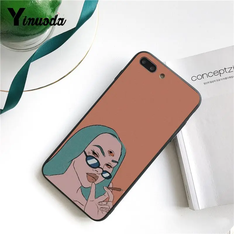 Yinuoda color Artistic illustration alien fashion girl Phone Case for iPhone 6S 7 7plus 8 8Plus X Xs MAX 5 5S XR 11 Pro Max | Мобильные