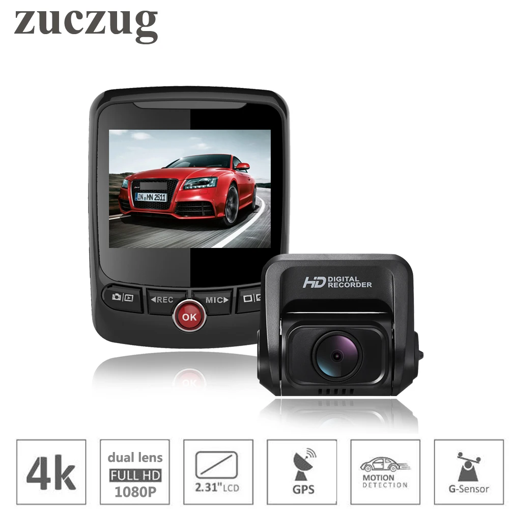 Видеорегистратор 4k с двумя камерами для переднего и заднего вида двойной Full HD 1080 P