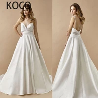 macdugal wedding dresses 2021 simple satin beach party bride gown elegant v neck vestido de novia civil pattern women skirt