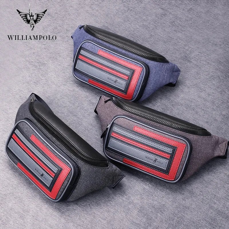 Мужская поясная сумка WILLIAMPOLO джинсовая Холщовая Сумка стильная многослойная для