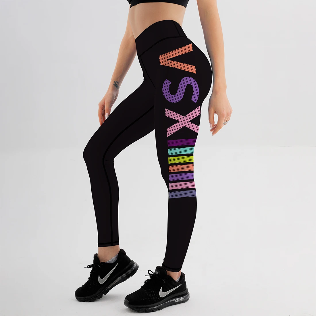 

Letter Black Leggings For Fitness High Waist Gym Pants Women Push Up Color Printed Workout Running Leggings