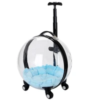 transparent capsule pet travel trolley for puppies dogs cat carriers bag with trolley wheel