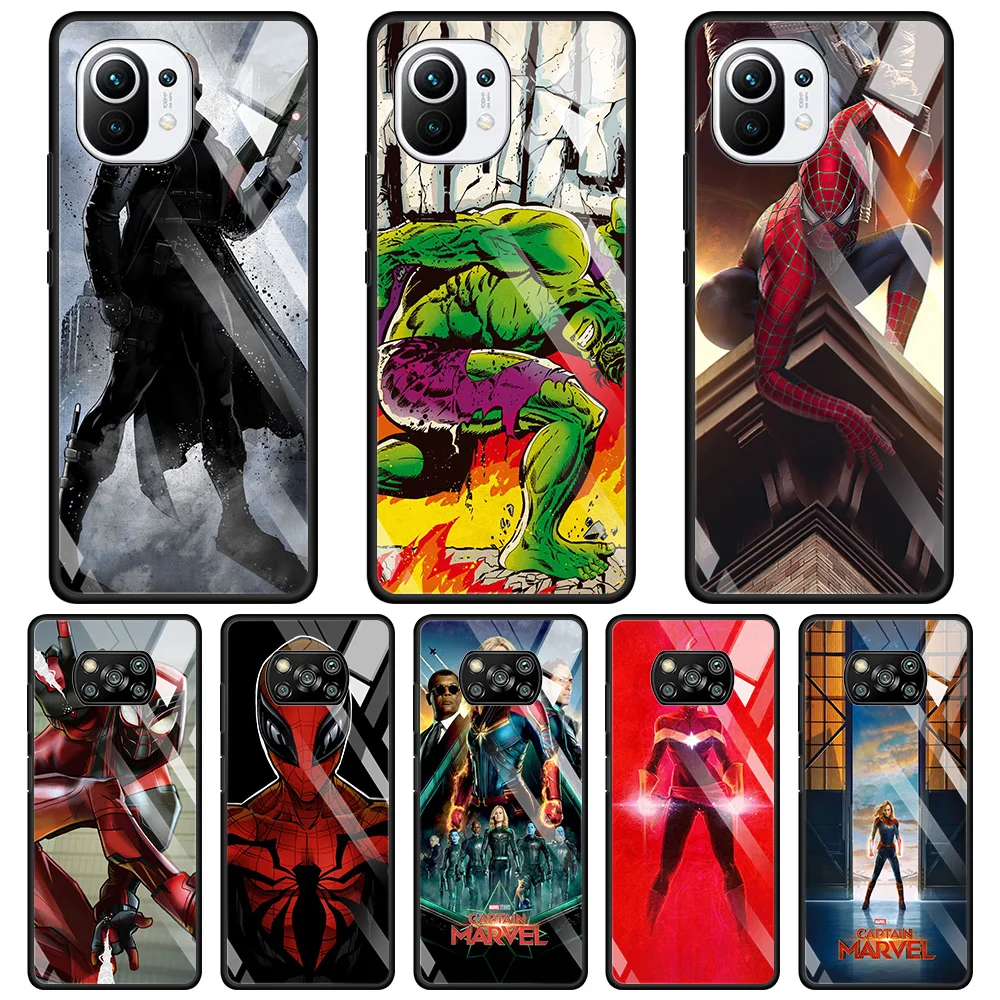 

Glass Case For Poco X3 NFC X3 M2 Pro X2 F3 for mi note 10Lite 10Pro 11 10 10T Lite 9T 11 Ultra Fundas Captain Marvel Poster