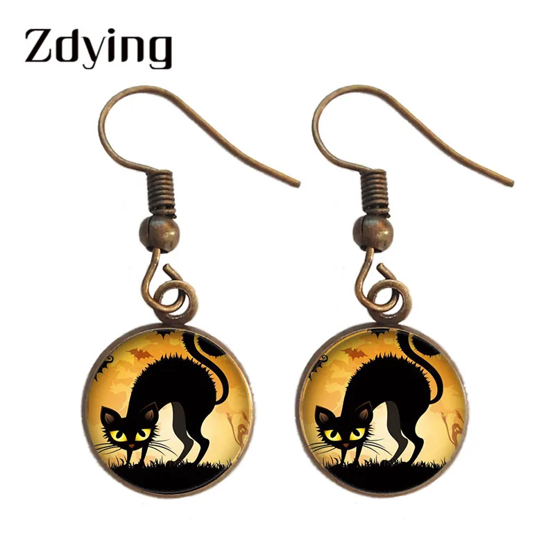 Zdying Винтаж Хэллоуин черная кошка висячие серьги стеклянные кабошон прелестные