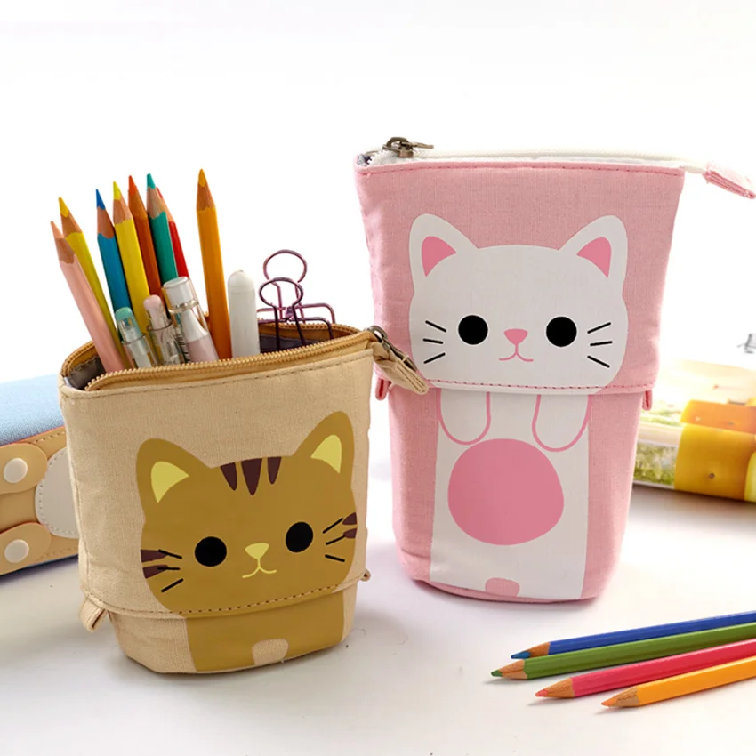 Эластичный чехол для карандашей с большой кошкой качественные тканевые школьные