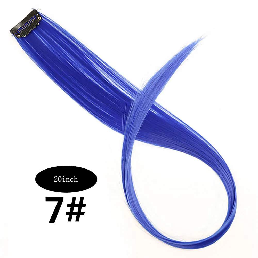 blue Очаровательные длинные прямые цветные волосы, 20 дюймов, накладные волосы на заколках, радужные волосы, розовые синтетические волосы на заколках - Цвет: blue