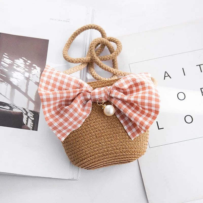 Bowknot - C Летние соломенные сумки ручной работы; Детские Сумки на одно плечо; Изысканные детские сумочки для монет с героями мультфильмов; Милые сумочки для принцесс - Цвет: Bowknot - C
