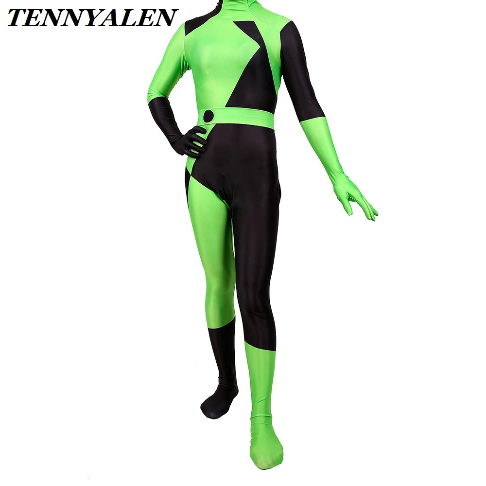 Костюм Хэллоуин от женщины Аниме косплей Ким Поссибл Шиго комбинезон-Зентай для взрослых и детей.