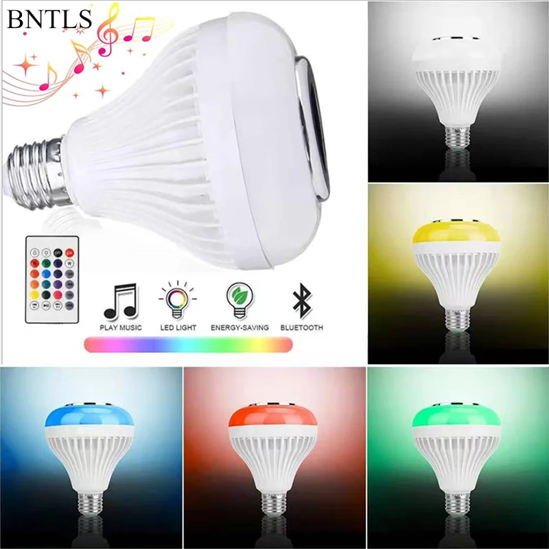 LED E27 Smart RGB RGBW Wireless Bluetooth Speaker Bulb Music Playing Dimmable LED Bulb Light with 24 Keys Remote Controller