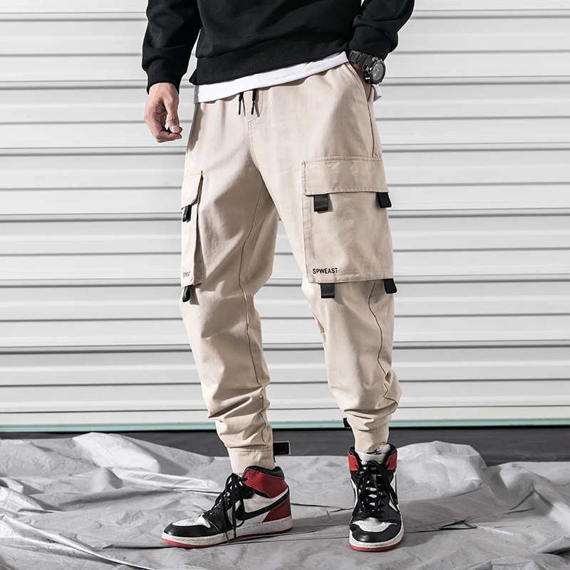

2021 Spring Cargo Pants Men Cotton Comfortable Joggers Trousers Green Khaki Black Many Pockets Ankle Banded Man Casual Pants