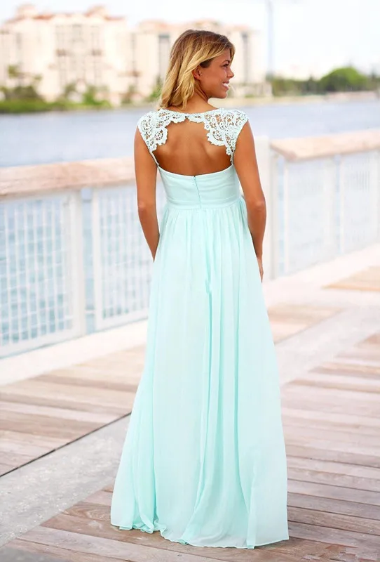 Дешевые Цвет Зеленая мята длинное пляжное платье для подружки неветы длиной до