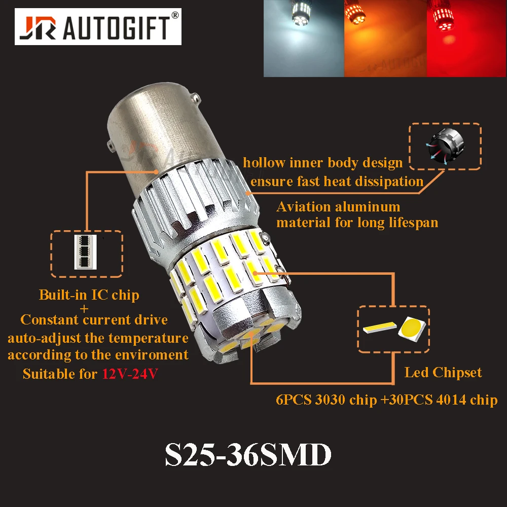 10 шт. супер яркий 1156 BA15S P21W белый BAY15D 1157 P21/5 Вт T20 красный желтый светодиод 7440 W21W 3030