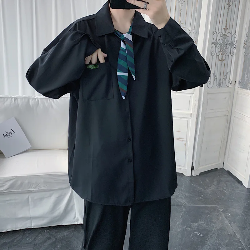 

Summer Solid Color Long-sleeved Shirt Men Korean Loose Business Casual Formal Shirt Men Harajuku Streetwear Long-sleeved Shirt