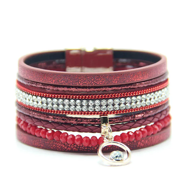 

Charm Leather Bracelet for Women Multilayer Rhinestone Resin Braided Wrap Bracelet Couple Jewelry