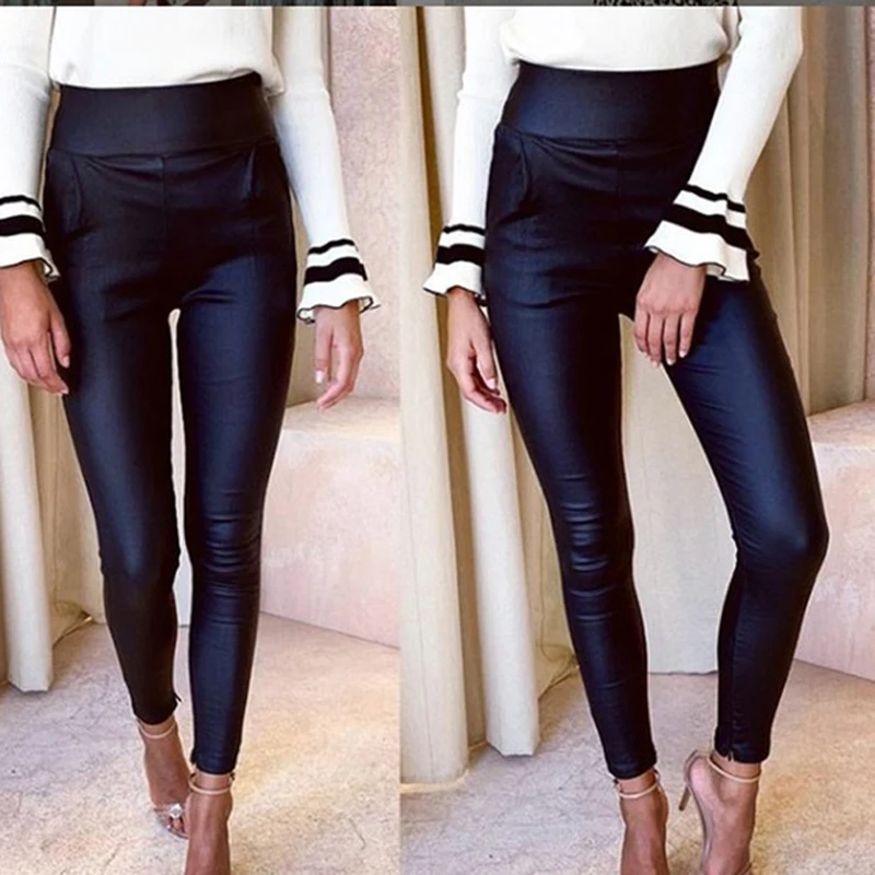 

High Waist Faux Leather Leggings Women Hot Sexy Black Faux Leather Leggings Shiny Pants Stretchy Plus Size Trousers 2021