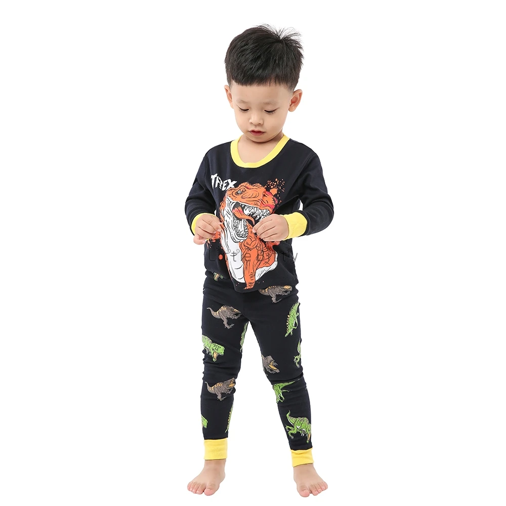 Детская одежда для сна из 100 хлопка Пижама мальчиков 2 8 лет пижама с динозавром