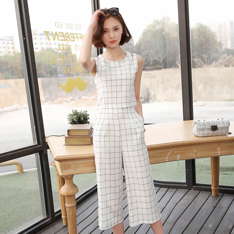 

Women's Sets 2020 Summer New Style Fashion Clothing Thin Temperament Sleeveless Wide Leg Pants Suit Plus Size Casual Sets Female