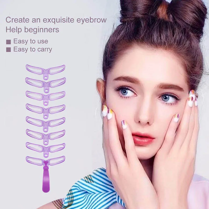 8 шт бровей Трафареты с ручкой и ремешком Моющиеся Многоразовые видов стилей