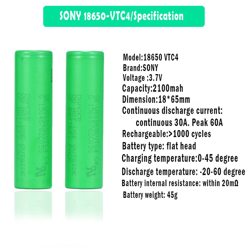 Аккумуляторная литий-ионная батарея Sony US18650 VTC4 3 7 в 2100 мАч 30 А для фонарика