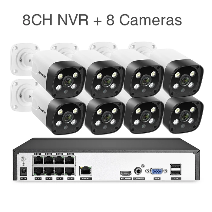 8CH NVR (8Cameras) Techege 8CH супер HD 5MP система видеонаблюдения Двухсторонняя Аудио Обнаружение человека Металл водонепроницаемый открытый AI камера CCTV камера система - Color: 8CH NVR (8Cameras)