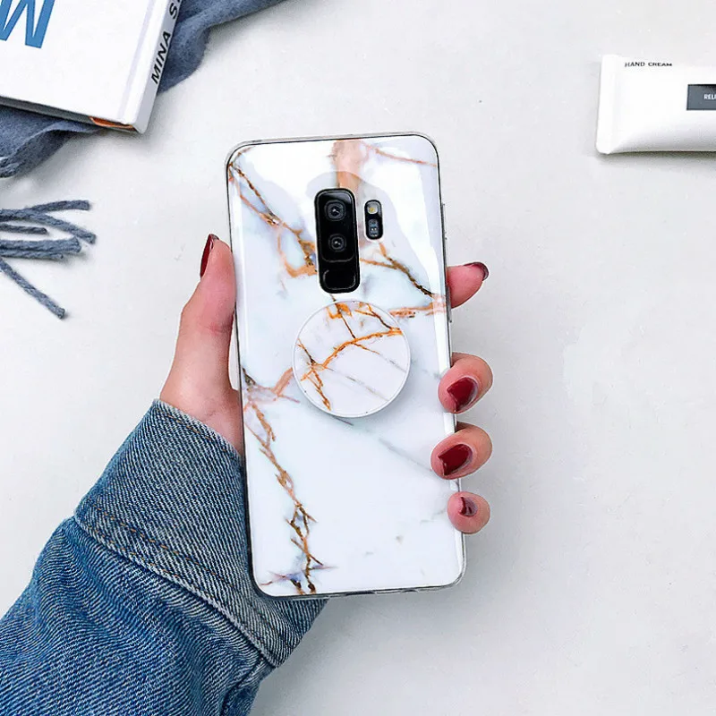 Glossy IMD Marble Case with Foldable Holder for Samsung S10 S9 plus S8 Edege S7 edge TPU Cover Galaxy Note 8 9 |