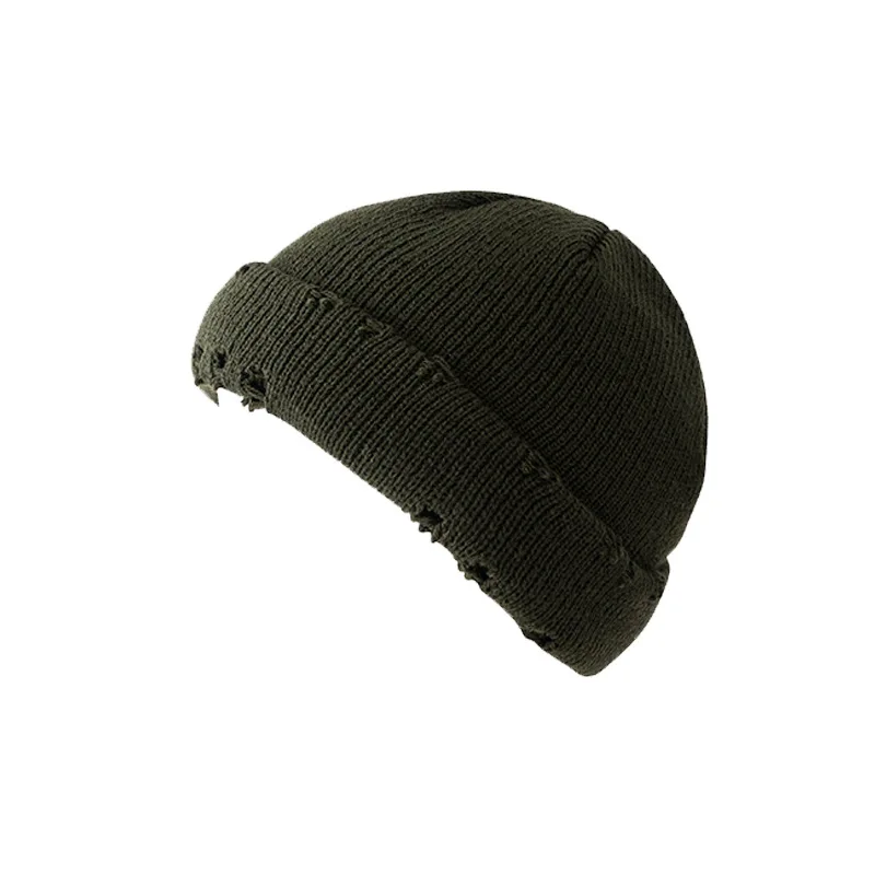 

Зимние однотонные теплые шапки женская вязаная шерстяная шапка с дырками