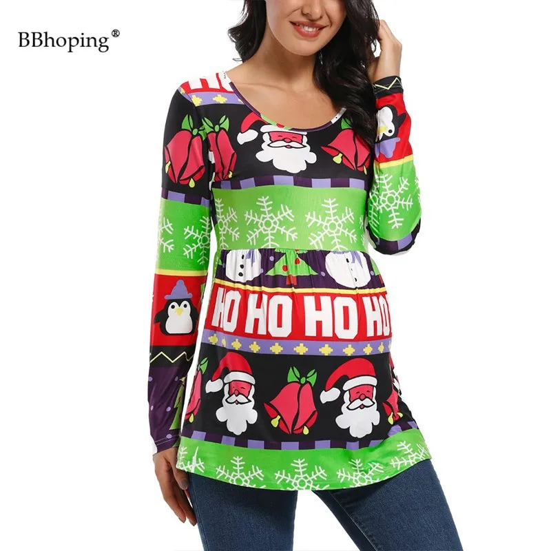 Женская одежда для беременных с рождественским листом Бейсбольная Футболка