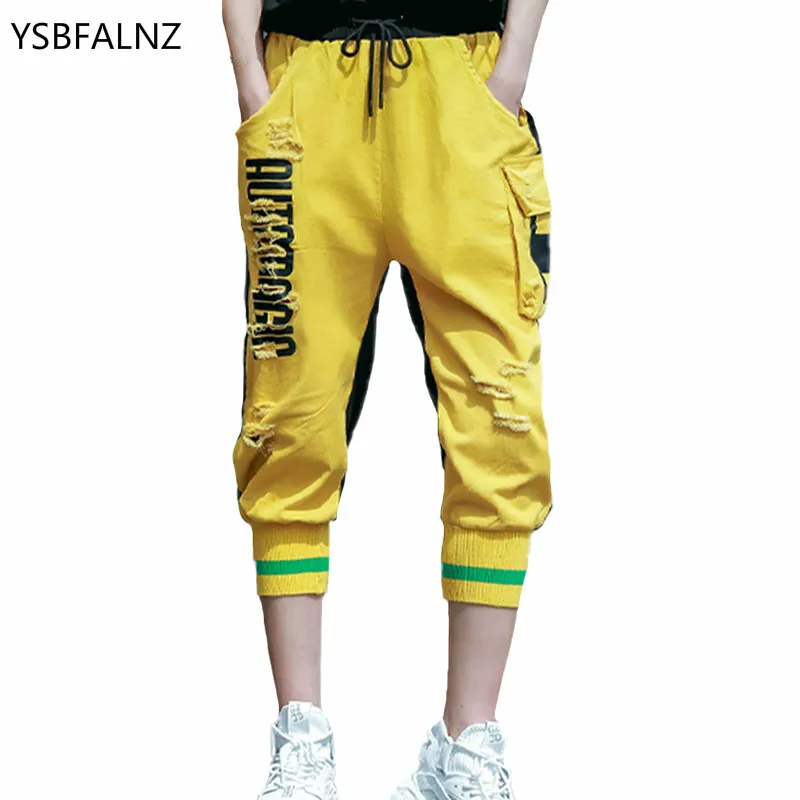 

Новинка 2021, летние женские брюки в Корейском стиле панк, женские повседневные джинсы с принтом, эластичные джинсовые брюки в стиле хип-хоп