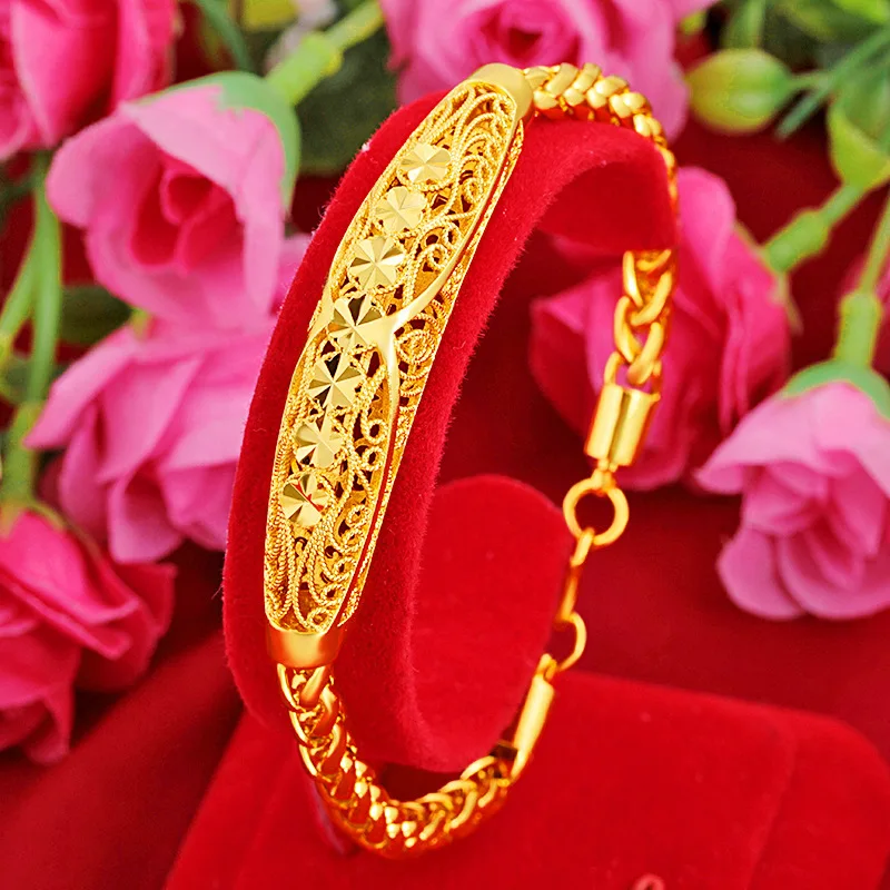 

Hollow Filigree Bracelet 18K Gold Delicate Womens Wrist Chain 20cm length