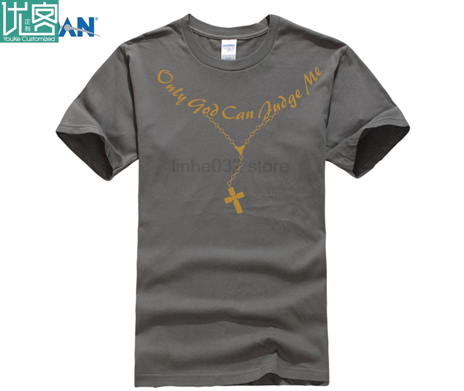 harajuku Top Only God Can Judge Me Christian Cross Rosary Tupac Tattoo Script 2 Pac Camiseta Casual Unisex T-Shirt | Мужская одежда