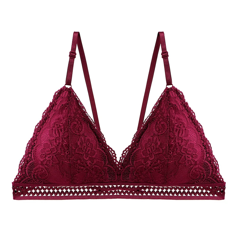 

New Women's Bra Without Steel Ring Push Up French Sexy Lace Chest Shows Small Thin Pure Cotton Triangle Cup Bra Without Mark
