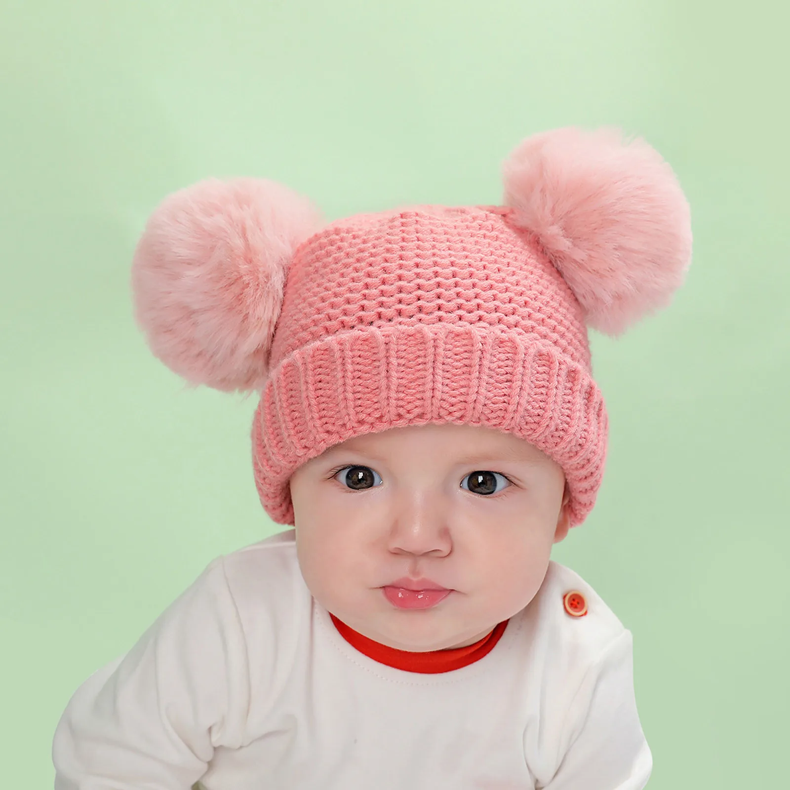 

Children's winter warm hat children's knitted warm hat baby cute solid color beanie double serve warm woolen hat 6*