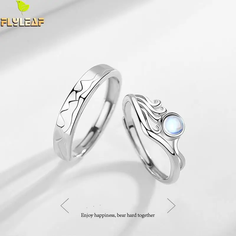 100% 925 Sterling Silver Rings For Women Mountain Covenant Sea Oath Couple Open Ring Men Jewelry Valentine's Day Student Gift