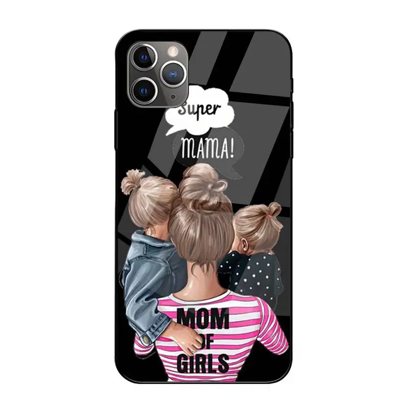 

0 Fashion Super Mom Baby Girl Phone Case Tempered Glass For Iphone 6 6s 7 8 Plus XR X XS 11 12 Pro Max