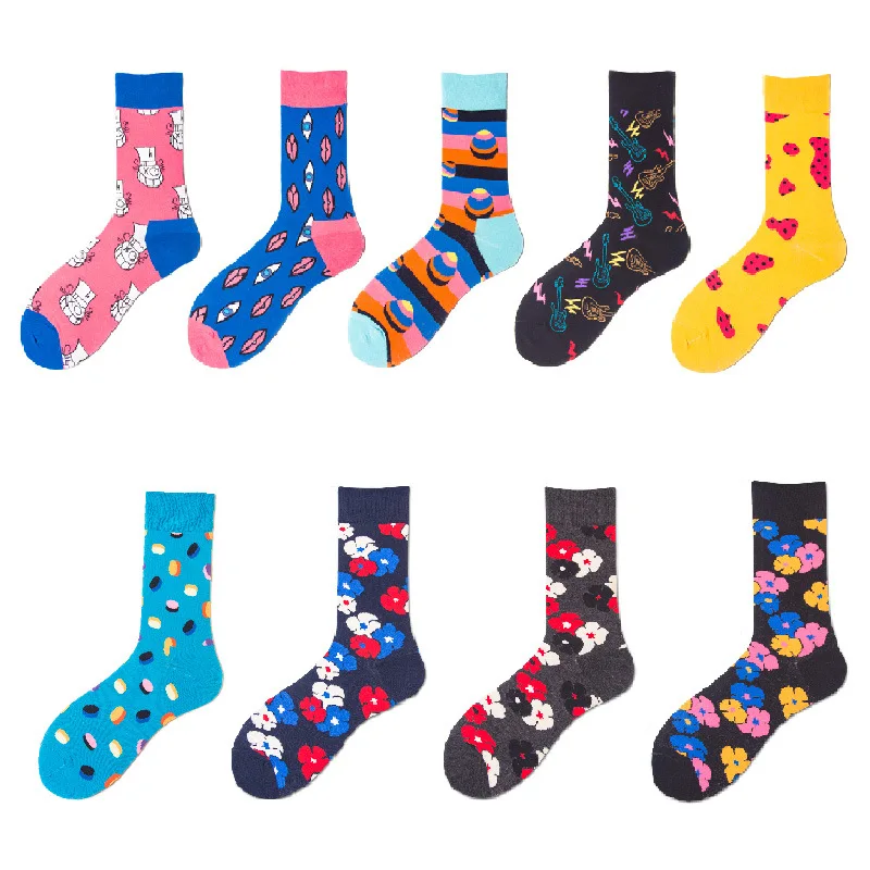

Men women Couple socks Harajuku Colorful Funny cartoon pictures pill guitar cotton Casual Fashion street socks Christmas gift