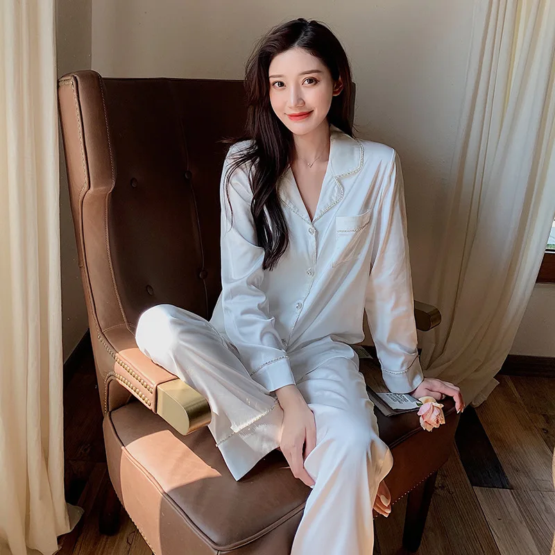 Новые корейские элегантные Стразы Пижама на пуговицах женские атласные шелковые