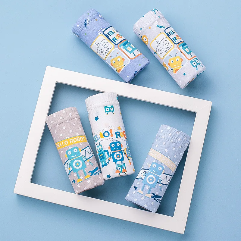 Трусы детские с мультяшным роботом нижнее белье для мальчиков хлопковые дышащие