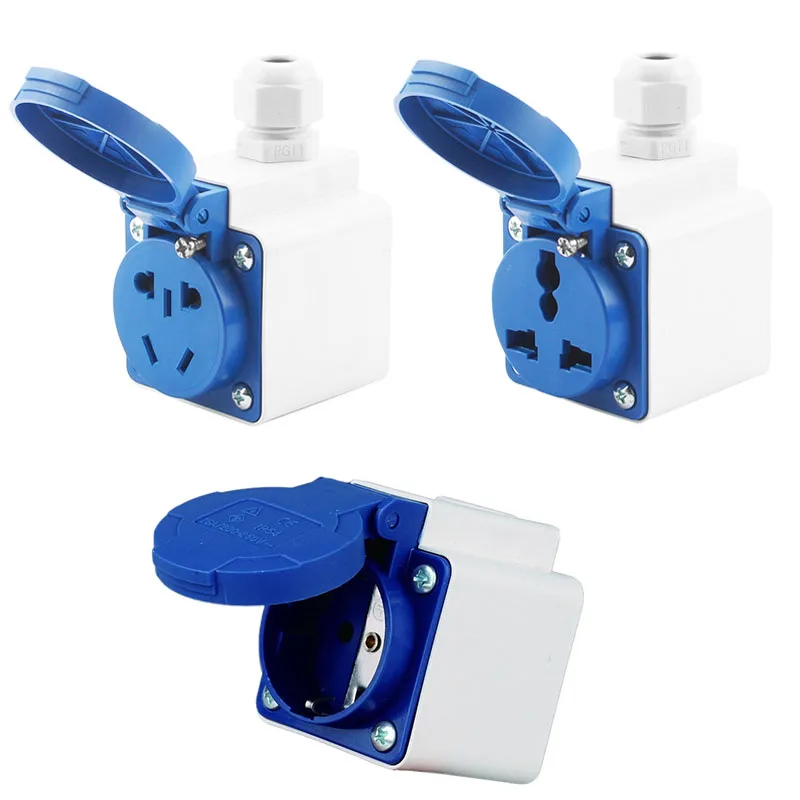 Водонепроницаемая розетка IP44 однофазная с двумя отверстиями для поверхностного